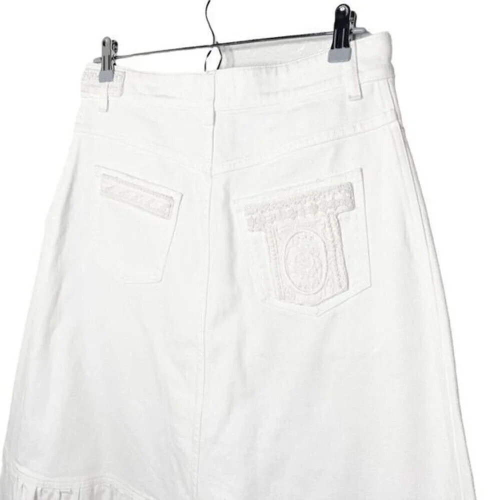 VALENTINO Button Front Denim Ricamato Skirt - Picture 7 of 14